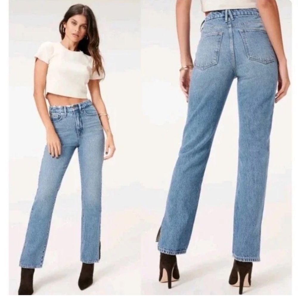 NWT Good American Good Boy Ankle Slit Blue 941 Jeans Size 14/32